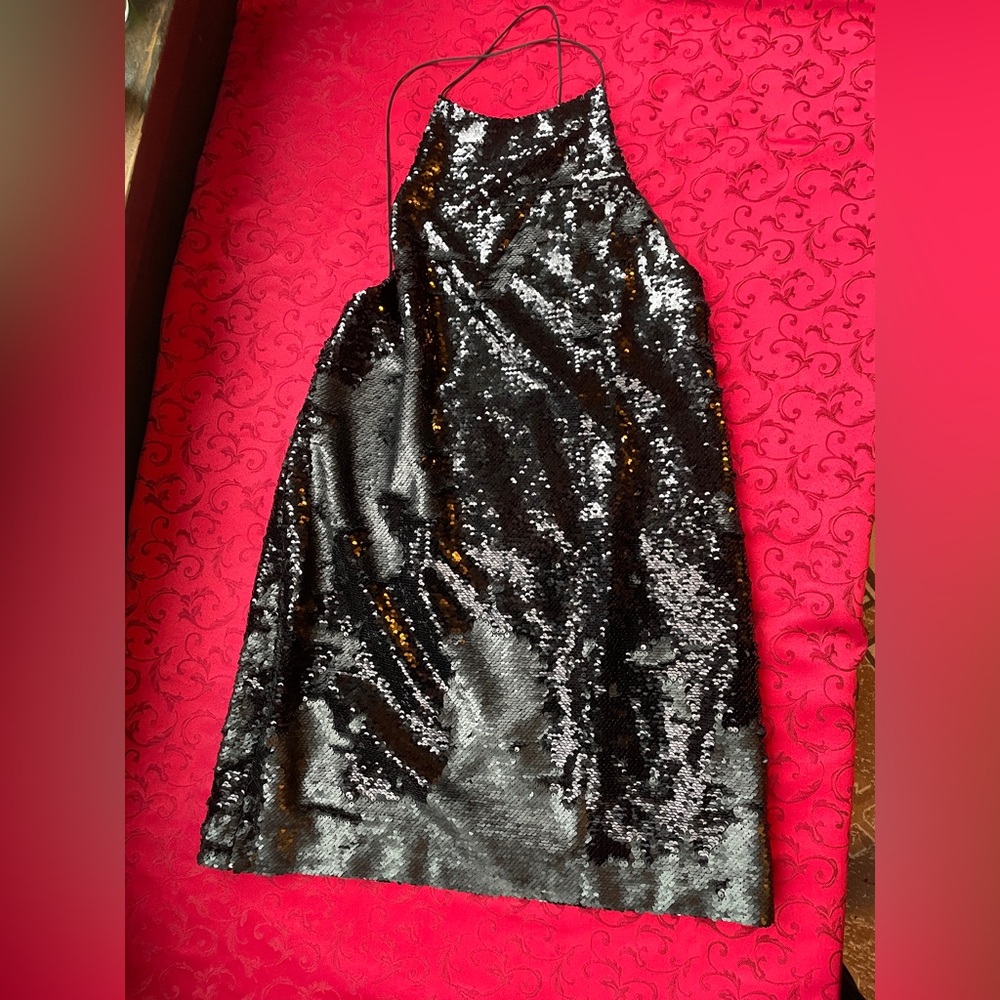 Ecote Black Sequin Backless Dress, size S